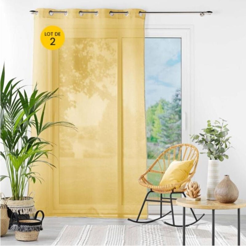 Lot de 2 Voilages à oeillets 140 x 240 cm liseré blanc Louise Jaune