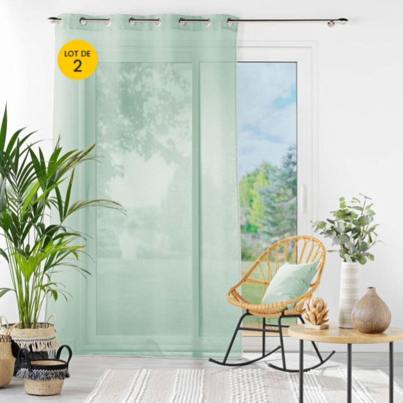 Lot de 2 Voilages à oeillets 140 x 240 cm liseré blanc Louise Sauge