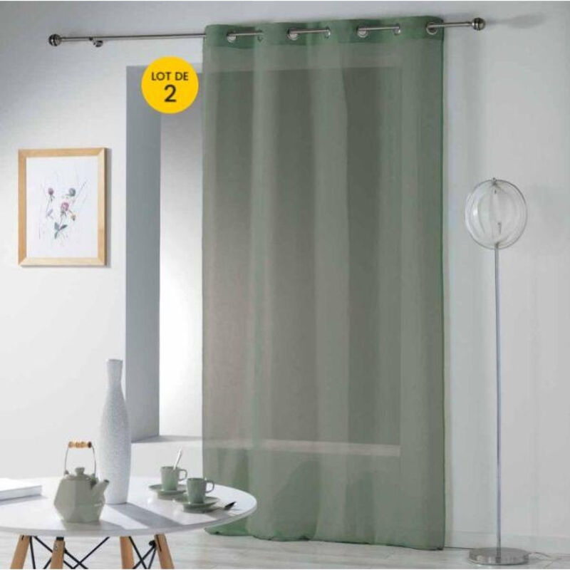 Lot de 2 voilages uni 140 x 240 cm étamine Telma Vert kaki