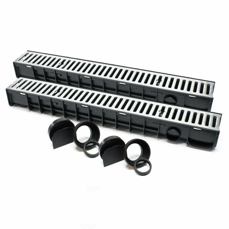 Lot de 2 x 1 m caniveaux grille recouvrement 1,5 tonnes fonte drainage eaux usées évacuation