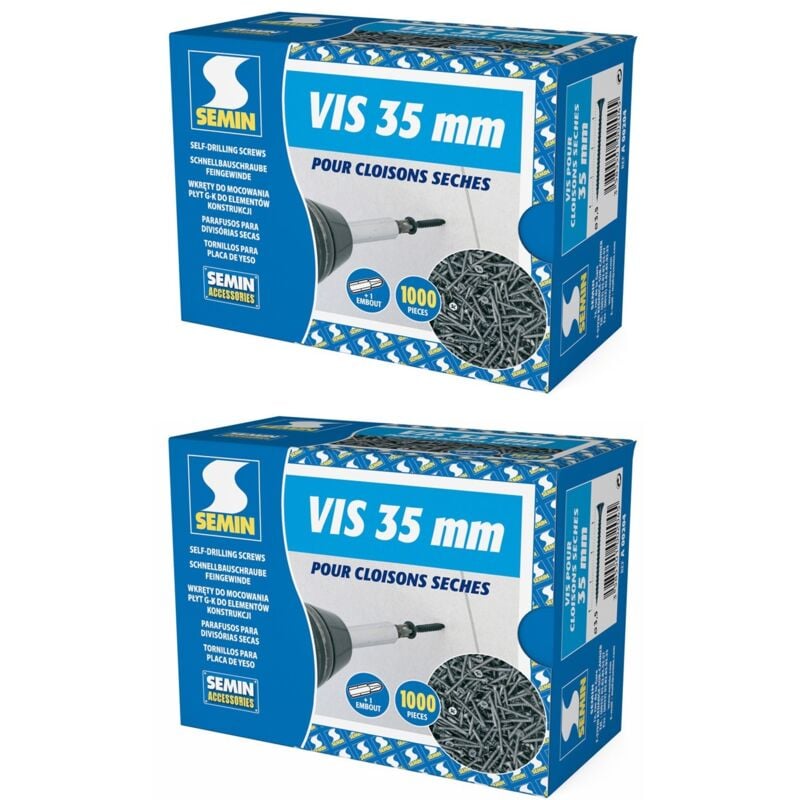 Lot de 2 x 1000 vis auto perceuse Semin pour la fixation des plaques de pâtre sur l'ossature - intérieur - 35 mm