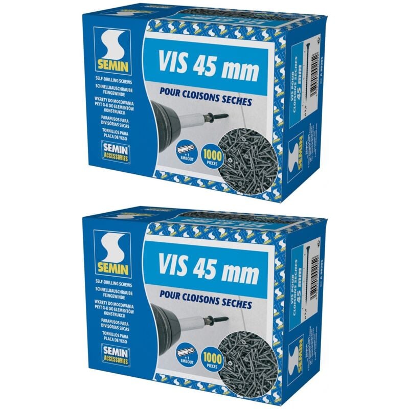 Lot de 2 x 1000 vis auto perceuse Semin pour la fixation des plaques de pâtre sur l'ossature - intérieur - 45 mm