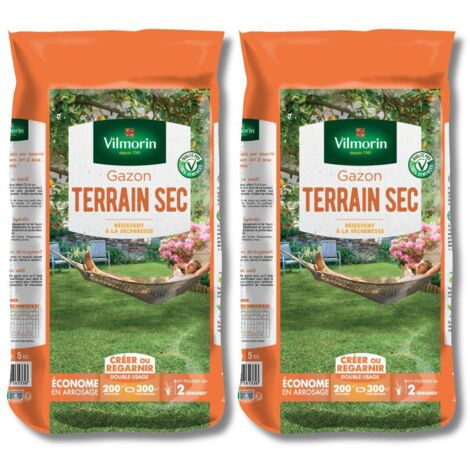 Lot de 2 x 5 kgs Gazon Terrain Sec Vilmorin : La Solution Professionnelle pour un Jardin Durable