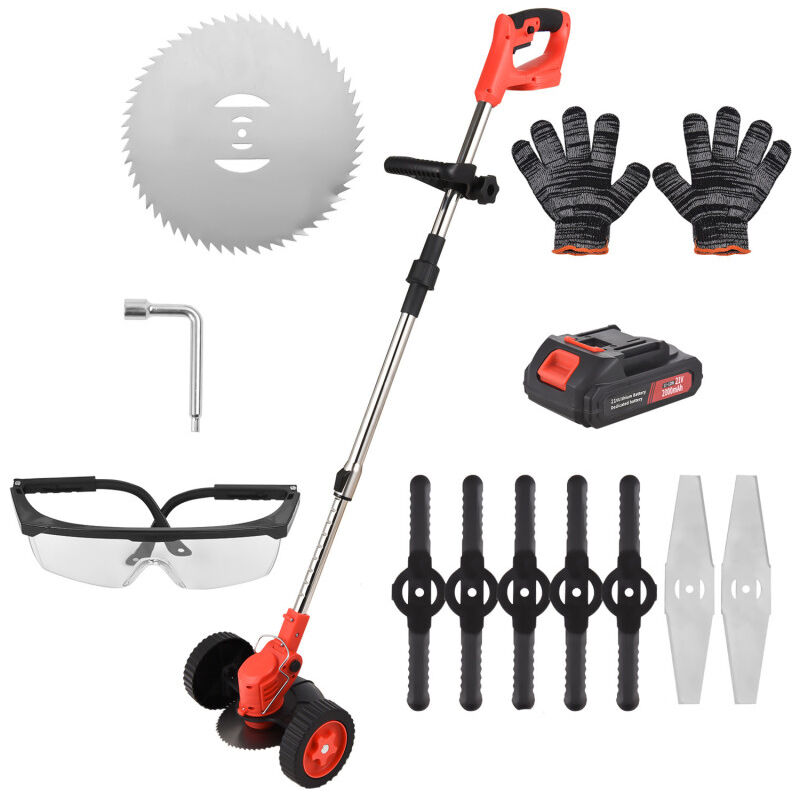 Désherbeur à batterie avec roues, désherbeur sans fil avec 3 types de lames, bâton pliable, désherbeur électrique sans fil pour pelouses, jardins