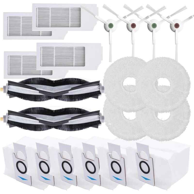 Aiperq - Lot de 20 Accessoires pour Ecovacs Deebot T20 Omni (2 Brosses Principales,4 Brosses Latérales,4 Filtres,4 Serpillières,6 Sacs à Poussière)
