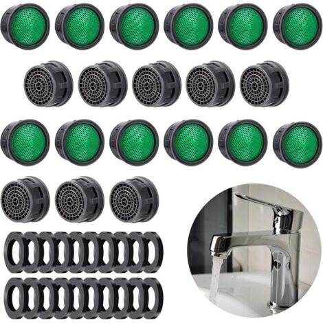 Lot de 20 aérateurs de robinet, pièces de rechange avec joint de cache de robinet, limiteur de débit, insert de filtre, économie d'eau, limiteur de débit pour salle de bain, cuisine