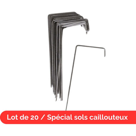 Lot de 20 Agrafes spécial sols durs ou caillouteux pour Toile de paillage Fabrication Française 24cm de profondeur ZENLYS