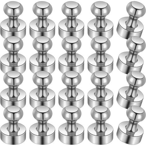 Lot de 20 aimants pour tableau magnétique - Petits aimants puissants en néodyme - Extra puissants - Maintien puissant - Tableau blanc - Réfrigérateur - Argenté