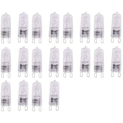 Lot de 20 Ampoules G9 Halogènes 60W Transparentes Intensité Variable Blanc Chaud 2800K Lustres Pendentifs