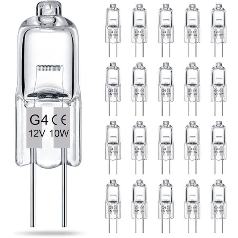 Lot de 20 ampoules halogènes basse tension G4 transparentes 12V 10W, à deux broches, ampoules pour lustres en cristal, ampoules réglables pour
