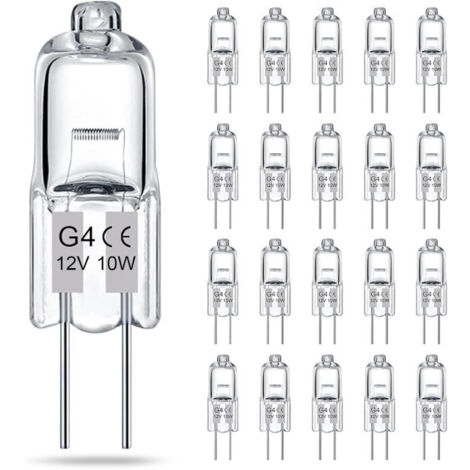 Lot de 20 ampoules halogènes basse tension G4 transparentes 12V 10W, à deux broches, ampoules pour lustres en cristal, ampoules réglables pour diffuseurs de parfum et lustres