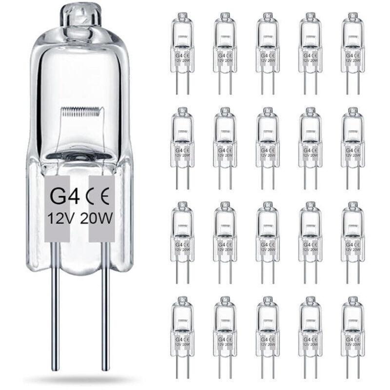 Lot de 20 ampoules halogènes basse tension G4 transparentes 12V 20W, à deux broches, ampoules pour lustres en cristal, ampoules réglables pour