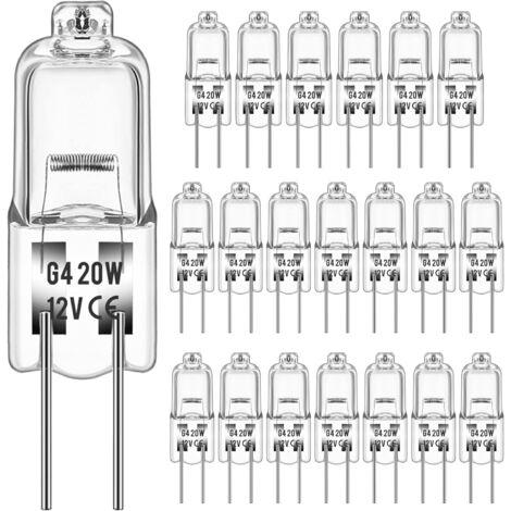Lot de 20 ampoules halogènes G4 20W 12V 2800 K 2 broches pour hotte, cuisine, salon, chambre