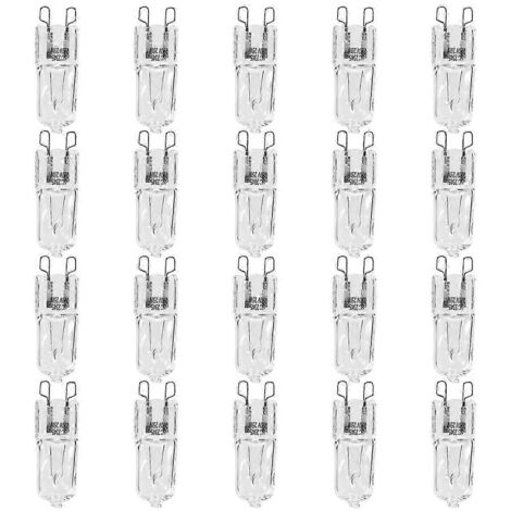 Lot de 20 ampoules halogènes G9, 25 W, transparentes, dimmables, 2800 K