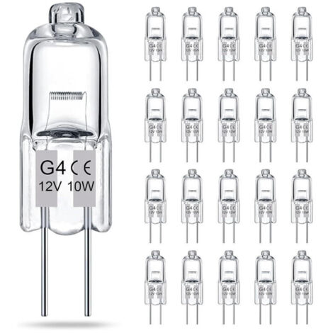 Lot de 20 ampoules halogènes transparentes G4, 12V 10W, culot à deux broches, pour lustres et éclairage d'armoire