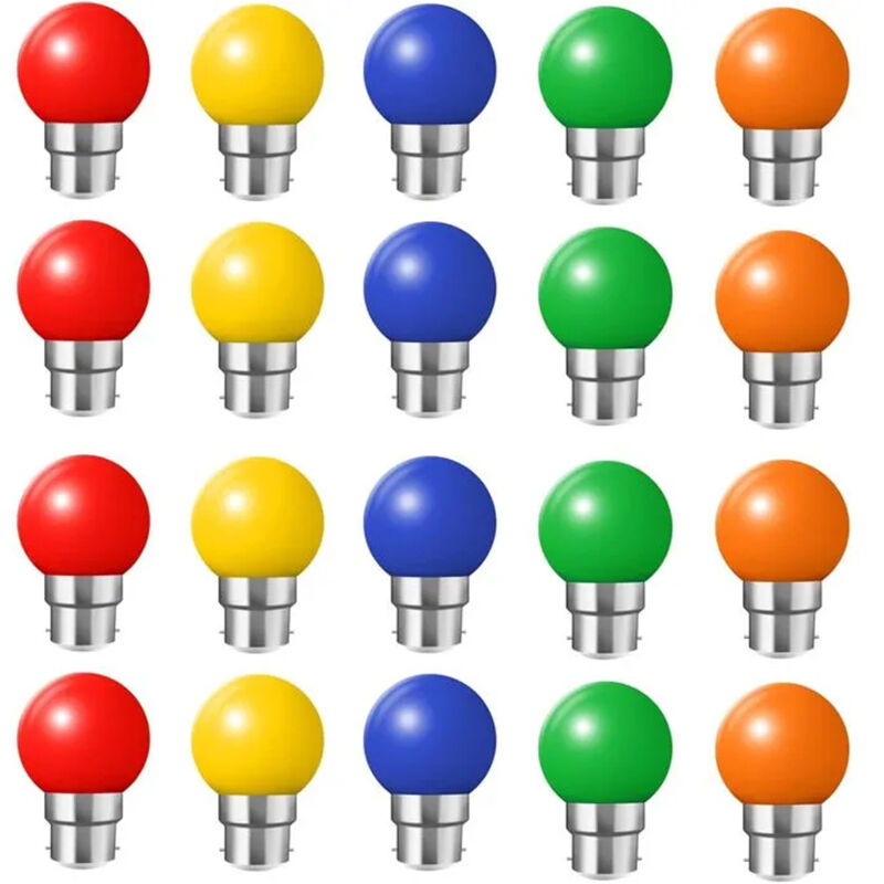 Lot de 20 ampoules led couleur b22 ampoules baïonnette 2w Rouge, Jaune, Orange, Vert, Bleu,Incassable (équivalence 20W)