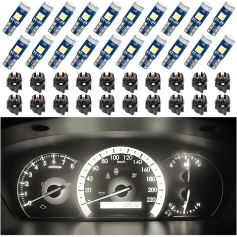 Lot de 20 ampoules LED T5 pour tableau de bord de voiture, ampoules haute luminosité 3030-3SMD de remplacement avec douille à verrouillage par rotation, blanc chaud