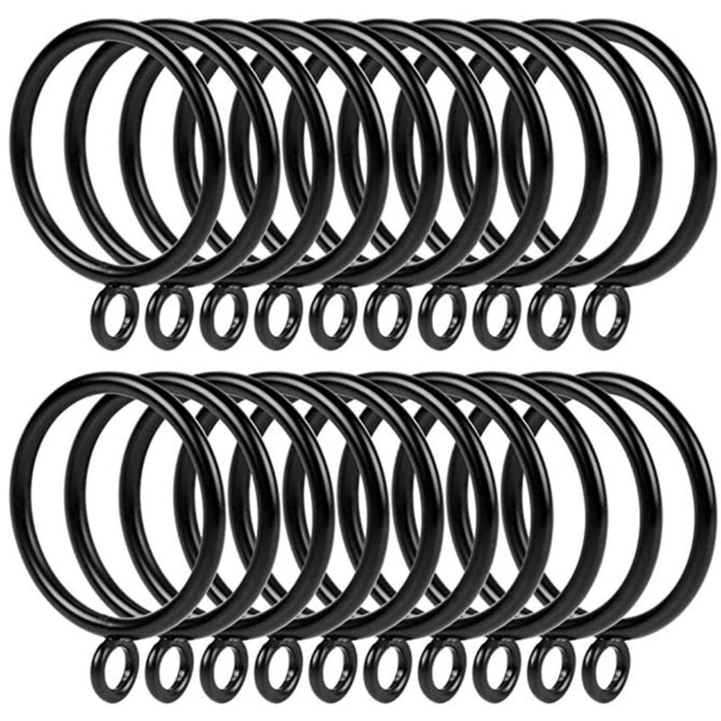 Lot de 20 anneaux de rideau en métal noir sur tige pour crochets, clips de rideau, anneau de suspension, accessoires décoratifs pour rideau, diamètre