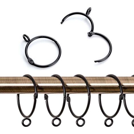 Lot de 20 anneaux de rideaux en métal, crochets de suspension ouverts et fermés pour rideaux et tringles, diamètre intérieur de 50 mm