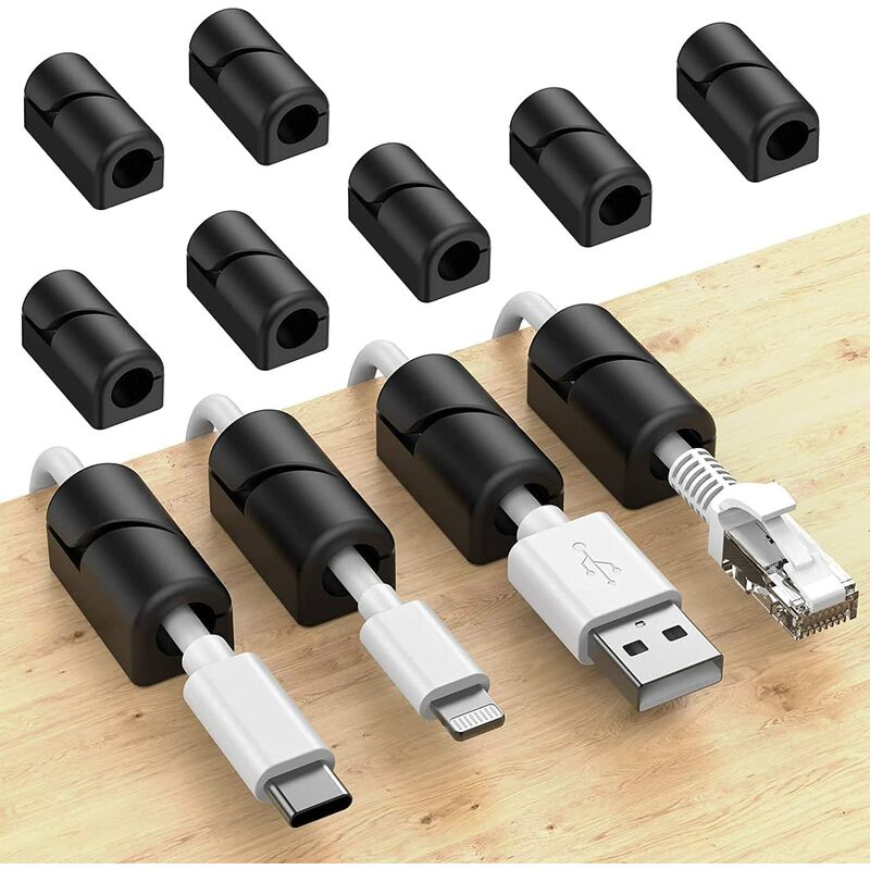 Lot de 20 Auto-adhésifs Silicone Gestion des Câbles Clips, Organisateurs de Câbles pour Câble de Bureau Câble de Chargement usb Câble d'alimentation