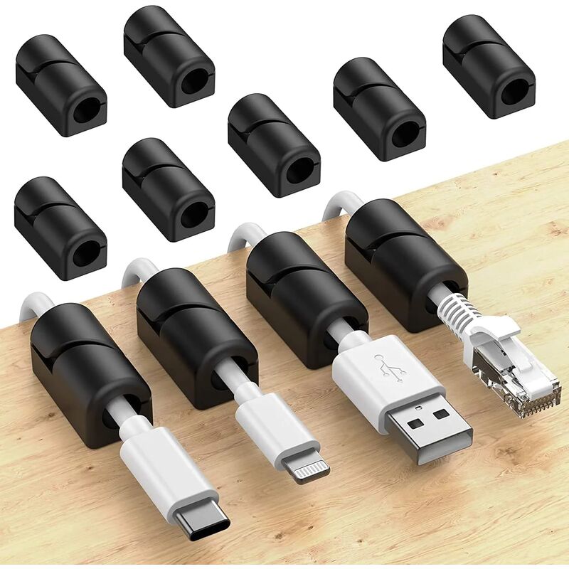 Lot de 20 Auto-adhésifs Silicone Gestion des Câbles Clips, Organisateurs de Câbles pour Câble de Bureau Câble de Chargement usb Câble d'alimentation