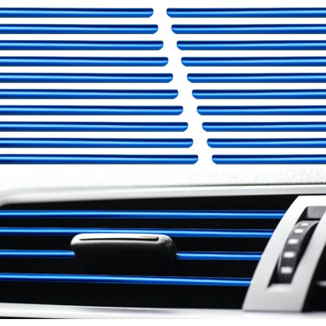 Lot de 20 baguettes décoratives bleues pour aérateurs de voiture, en PVC chromé, accessoires de décoration pour climatiseur automobile