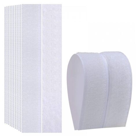 Lot de 20 Bandes Auto-adhésives, Bandes Velcro Noires et Blanches, Bandes Velcro Réutilisables, Bandes à Forte Adhésion, Bandes Velcro Rondes (2.5x10 cm) (Blanc, rectangulaire)