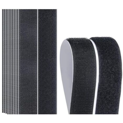 Lot de 20 Bandes Auto-adhésives, Bandes Velcro Noires et Blanches, Bandes Velcro Réutilisables, Bandes à Forte Adhésion, Bandes Velcro Rondes (2.5x10 cm) (Noir, rectangulaire)