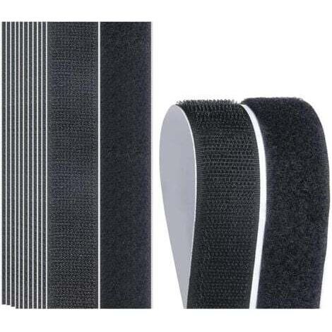 Lot de 20 Bandes Auto-adhésives, Bandes Velcro Noires et Blanches, Bandes Velcro Réutilisables, Bandes à Forte Adhésion, Bandes Velcro Rondes (2.5x10 cm) (Noir, rectangulaire)