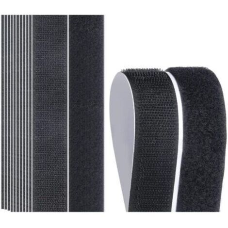Lot de 20 Bandes Auto-adhésives, Bandes Velcro Noires et Blanches, Bandes Velcro Réutilisables, Bandes à Forte Adhésion, Bandes Velcro Rondes (2.5x10 cm) (Noir, rectangulaire)