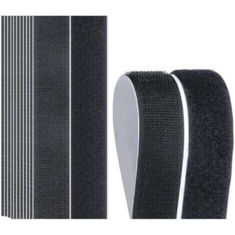 Lot de 20 Bandes Velcro Auto-adhésives Réutilisables, Forte Adhésion, Rondes 5cm et Rectangulaires 2.5x10cm, Noir et Blanc, pour Fixation Câbles et Organisation