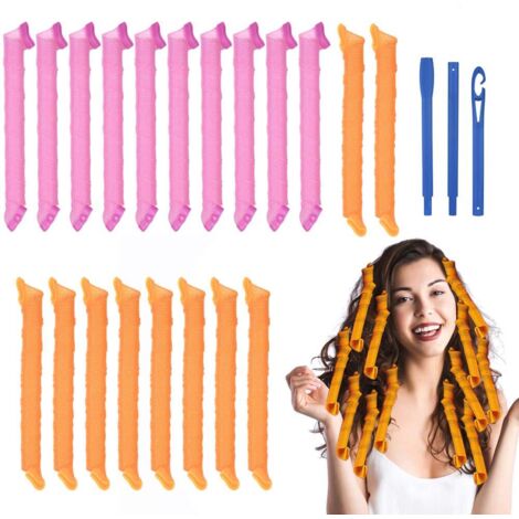 Lot de 20 bigoudis manuels 55cm moyenne boucle rose et orange pour coiffure ondulée DIY sans chaleur