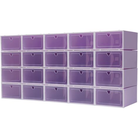 Lot de 20 Boîtes à chaussures, Boîtes de rangement en plastique, Boîtes de rangement empilables, Violet