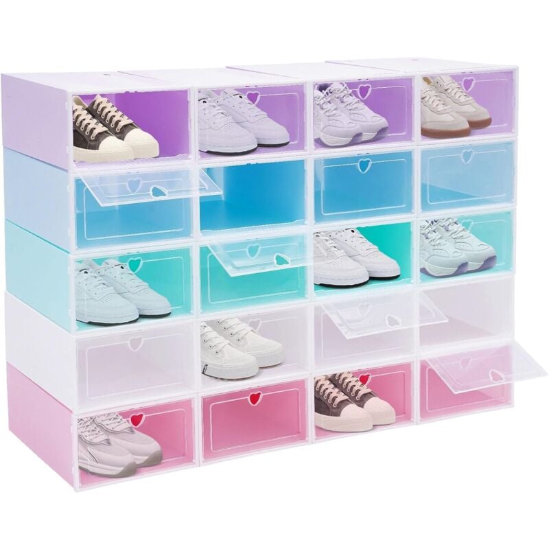 Gojoy - Lot de 20 boîtes à chaussures pliables avec couvercle, en plastique blanc, pour une variété de chaussures, en plastique pp (multicolore)