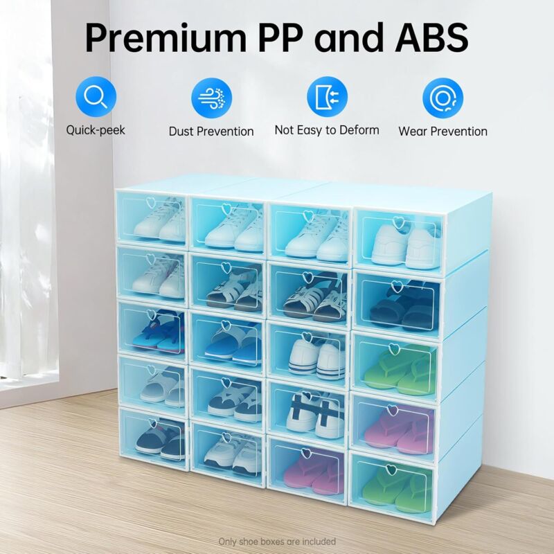 Lot de 20 boîtes à chaussures transparentes, empilables, avec couvercle rabattable, pour le rangement des chaussures à la maison, dans les armoires