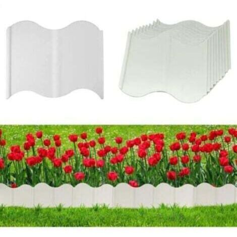 Lot de 20 bordures de jardin décoratives blanches en PP, 14x15 cm, système d'ancrage facile pour parterres de fleurs et pelouse