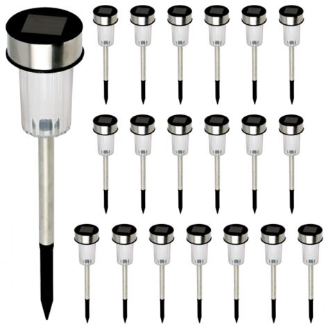 Lot de 20 bornes solaires à LED lampes de jardin à planter - Inox