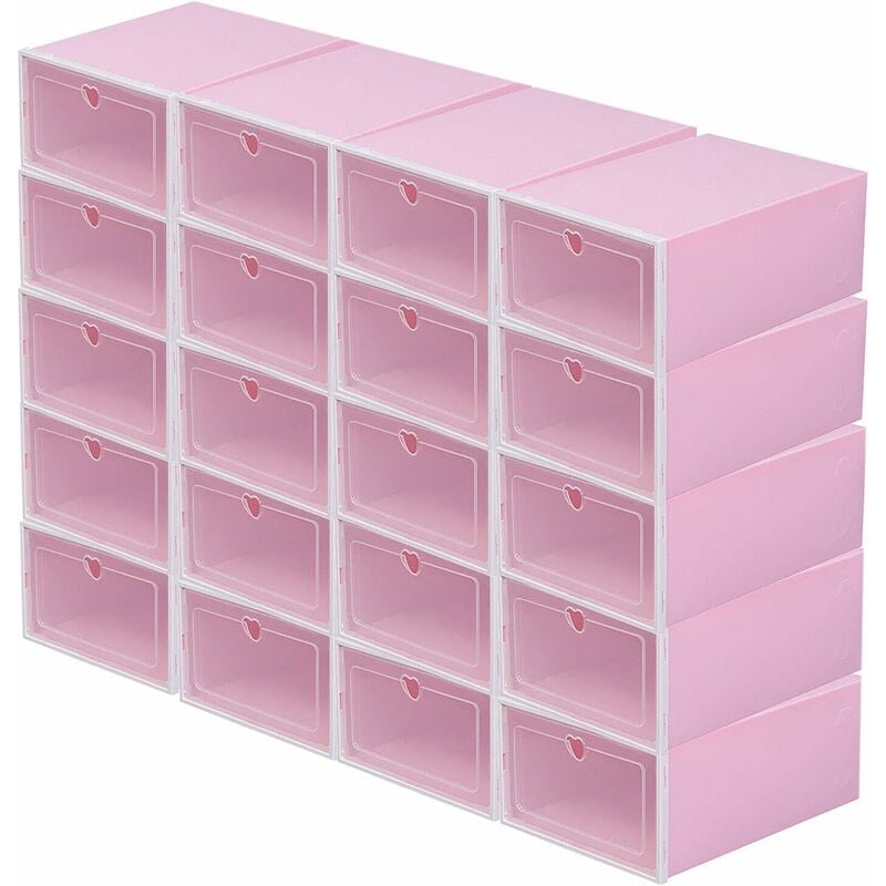 Gojoy - Lot de 20 boîtes de rangement en plastique empilables pour chaussures (couleur : rose)