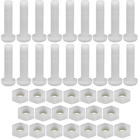 Lot de 20 boulons hexagonaux en nylon blanc, M8 x 50 mm Phillips à tête ronde avec écrous hexagonaux, boulons à vis isolés multi-usages pour machines industrielles, meubles, bricolage