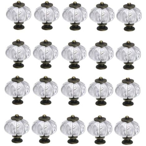 Lot de 20 boutons de citrouille en acrylique transparents pour portes, placards, tiroirs, commodes, placards, meubles de cuisine ou chambre d'enfant