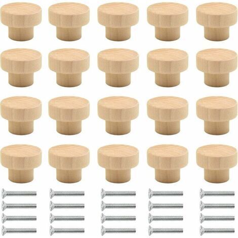 Lot de 20 boutons de meubles en bois, boutons d'armoire, boutons de tiroir, boutons en bois, poignées en bois, poignées de meubles, poignées d'armoire pour armoires, tiroirs, commodes, meubles,