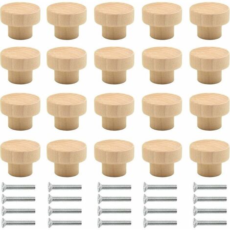 Lot de 20 boutons de meubles en bois, boutons d'armoire, boutons de tiroir, boutons en bois, poignées en bois, poignées de meubles, poignées d'armoire pour armoires, tiroirs, commodes, meubles,