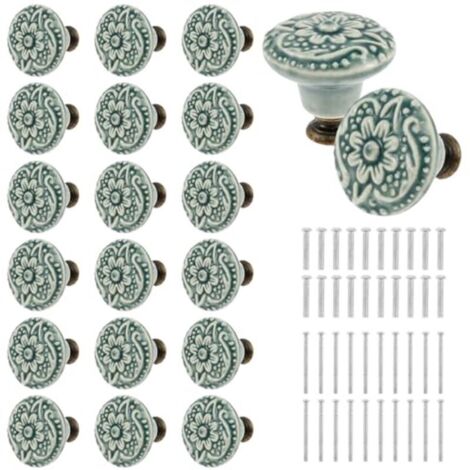 Lot de 20 boutons de porte en céramique - Boutons de tiroir décoratifs vintage pour meubles