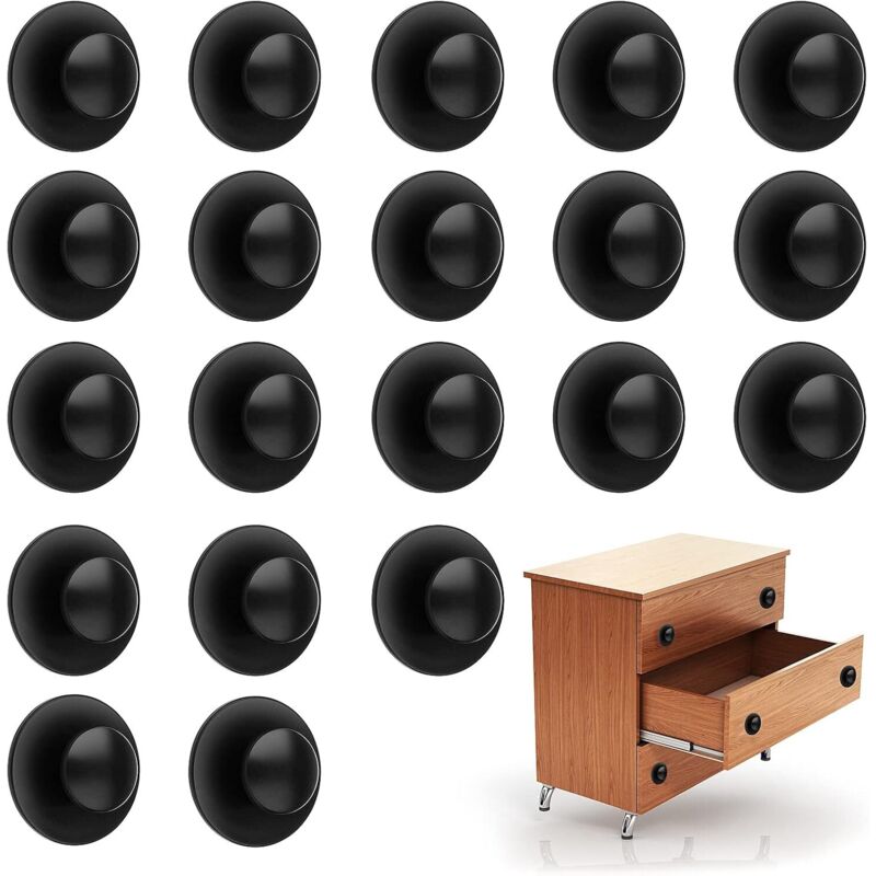Lot de 20 boutons de tiroir auto-adhésifs sans perçage, boutons auxiliaires de placard de cuisine, poignées de tiroir noir mat