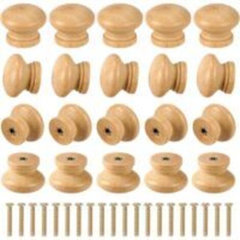 Lot de 20 boutons de tiroir en bois brut, ronds, d'environ 2,7 cm de diamètre.