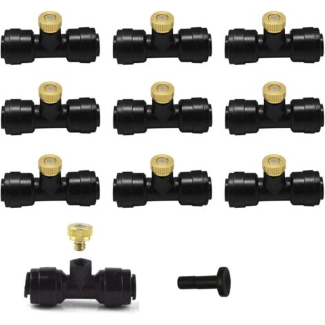 Lot de 20 buses brumisatrices en laiton avec raccords T 6,35 mm, brumisation basse pression pour système refroidissement, buse pulvérisateur jardin, kit d'ou - 0.8mm
