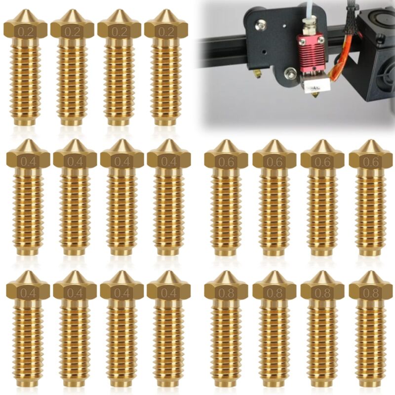 Lot de 20 buses pour imprimante 3D Kobra 2, buses en laiton Nozzle, 4 buses en acier trempé de 0,4 mm, 0,2 mm, 0,6 mm, 0,8 mm et 0,4 mm pour