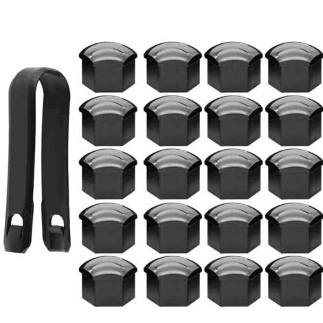 Lot de 20 cache-écrous de roue 17 mm pour écrous de goujon de roue avec outil de démontage (noir)