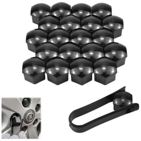 Lot de 20 Cache-écrous de Roue de 17 mm, Boulon Ecrou Couvre, Cache Boulon, Boulon Jante, pour écrous de Roue, avec Outil Demontage