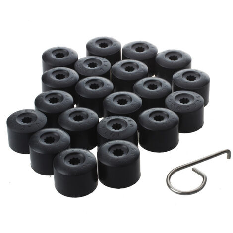 Lot de 20 cache-écrous de roue hexagonaux avec outil de démontage pour voitures, 17 mm, noir